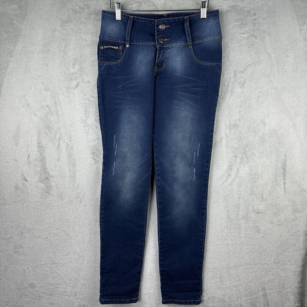 Chevignon‎ biker jeans womens 12 Blue Stretch Denim 30x31